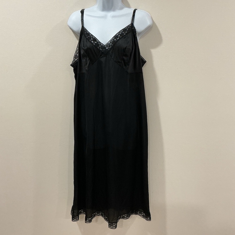 Vintage Vanity Fair Black Lace Trim Slip Dress Size 42 Whimsigoth